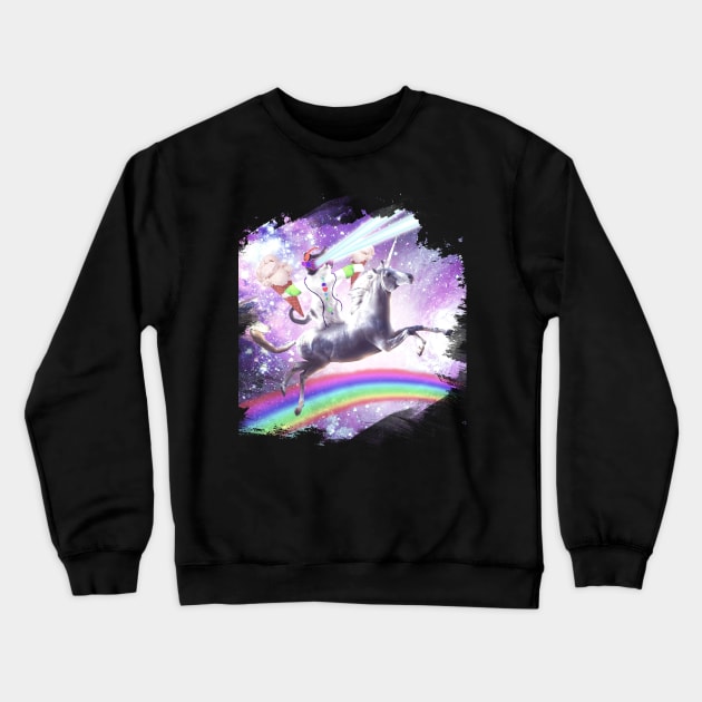 Lazer Rave Space Cat Riding Unicorn With Ice Cream Crewneck Sweatshirt by Random Galaxy